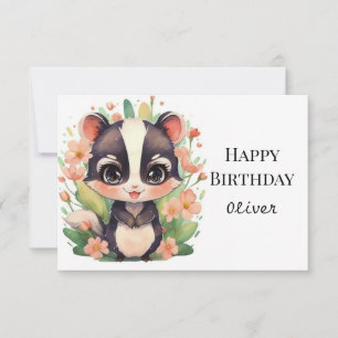 Carte Boho Fleur sauvage Skunk Anniversaire