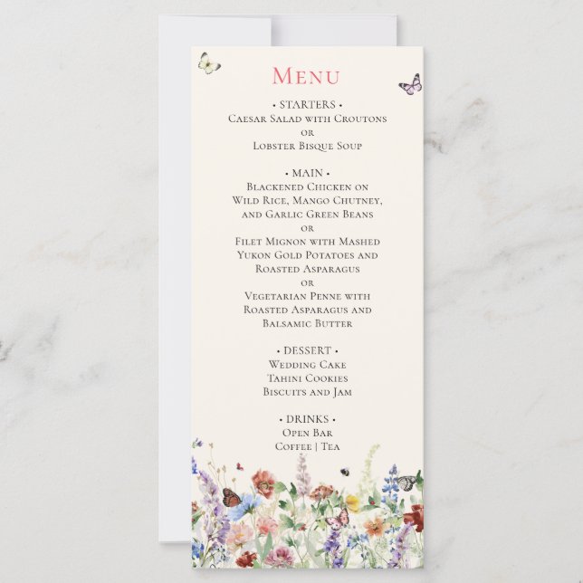 Carte Boho Fleurs sauvages & papillons Mariage (Devant)