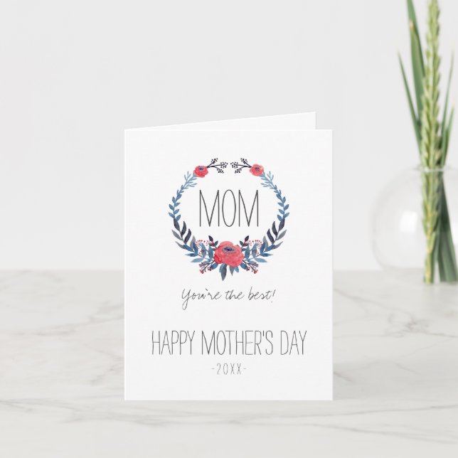 Carte Boho Floral Aquarelle Roses rouges | Fête des mère (Devant)