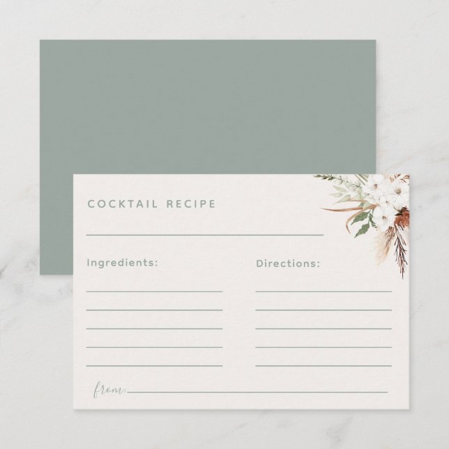 Carte Boho Floral Cocktail Recette (Devant / Derrière)