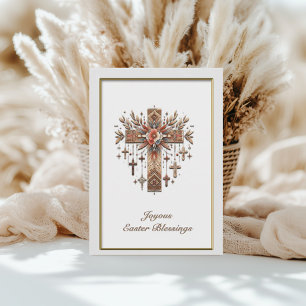 Carte Boho Floral Croix de Pâques