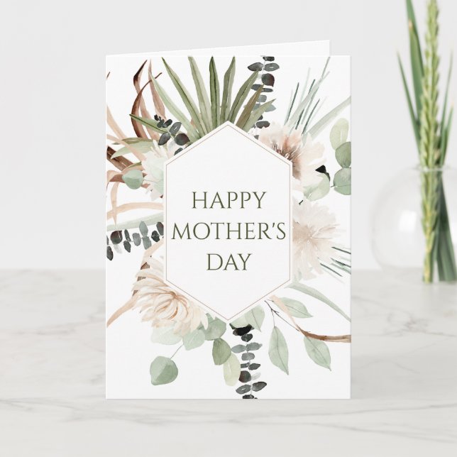 Carte Boho Floral Frame Fête des Mères (Devant)