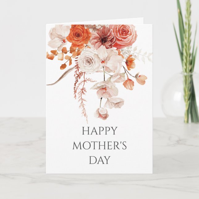 Carte Boho Floral Frame Fête des Mères Faux Linen (Devant)