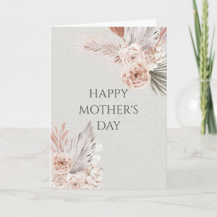 Carte Boho Floral Frame Fête des Mères Faux Linen