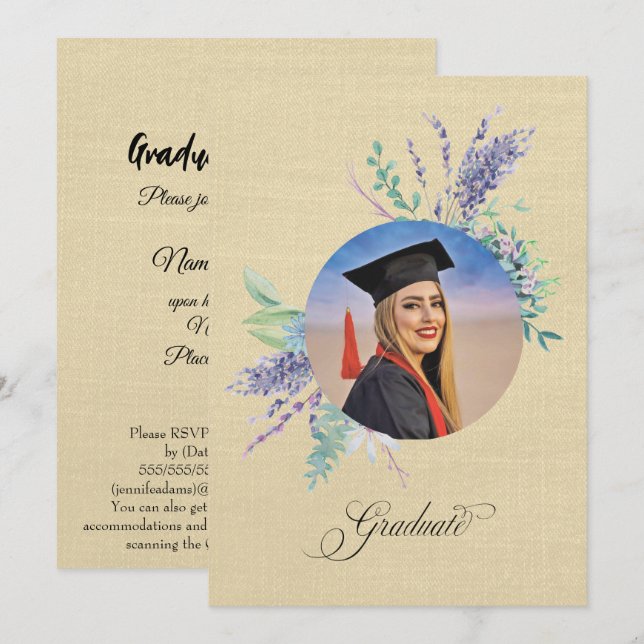 Carte Boho Floral Graduation Party Invite (Devant / Derrière)