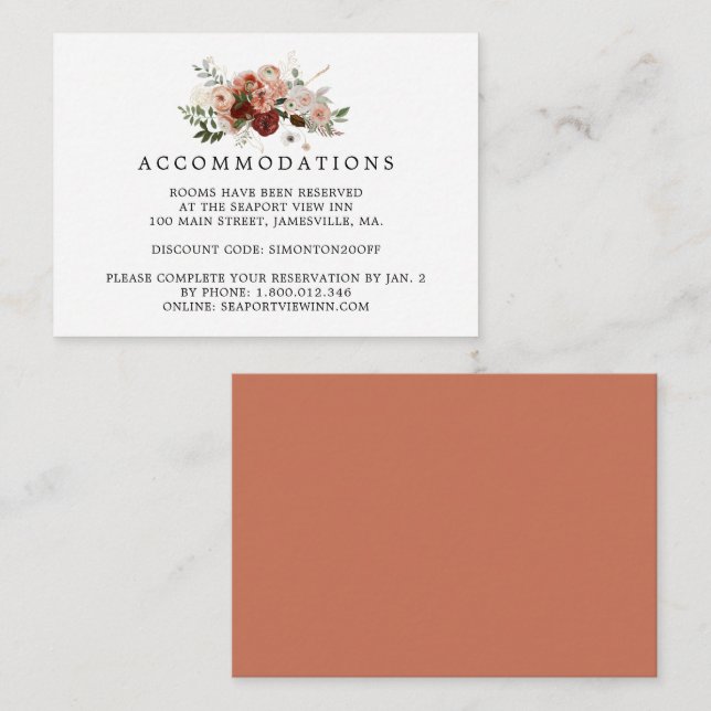 Carte Boho Floral Mariage Hébergement (Devant / Derrière)