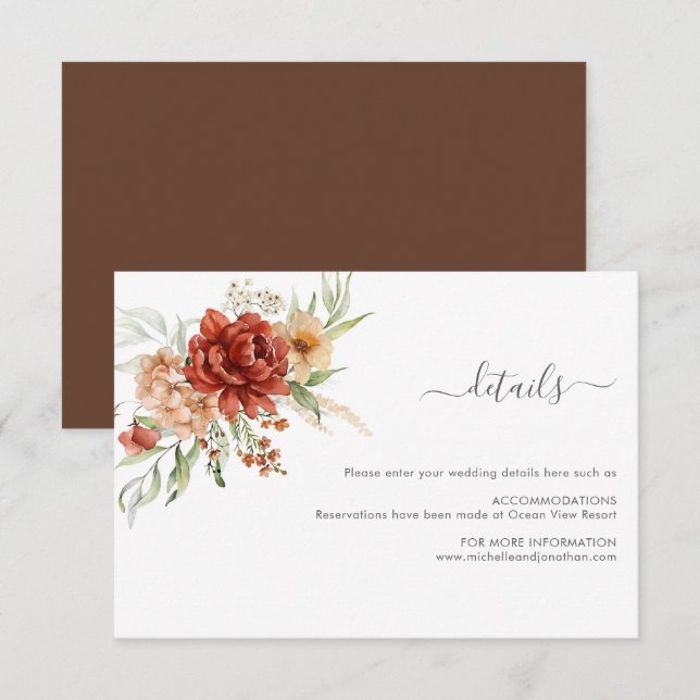 Carte Boho Floral Rustique Mariage (Devant / Derrière)
