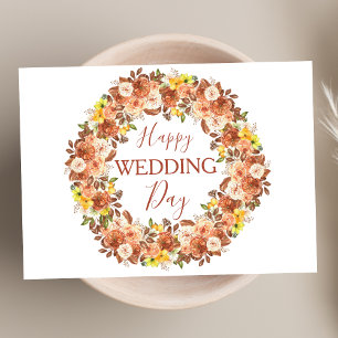 Carte Boho Floral Terracotta Wreath Joyeux Mariage
