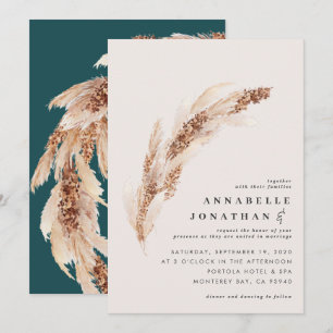 Carte Boho naturel Pampas turquoise herbe mariage élégan