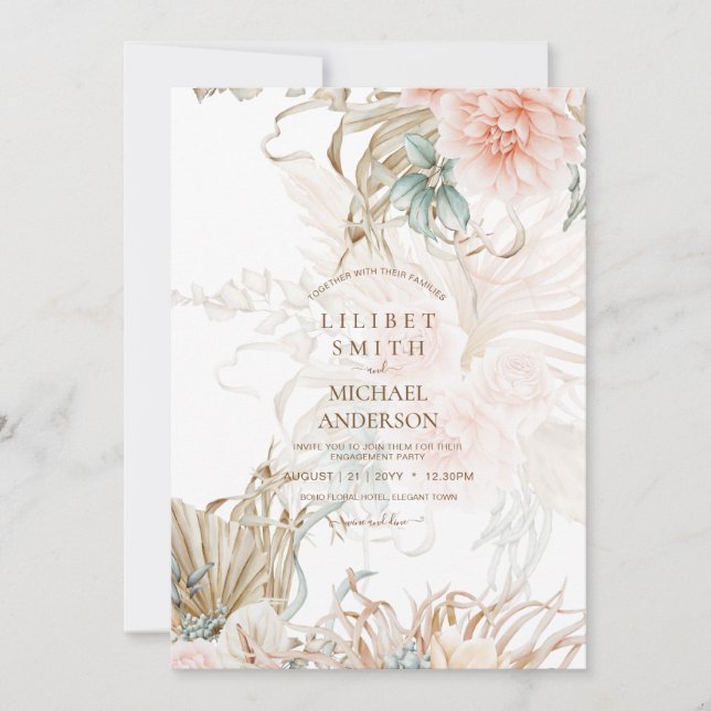 Carte BOHO Pampas Grass Floral Coral Sage Mariage (Devant)
