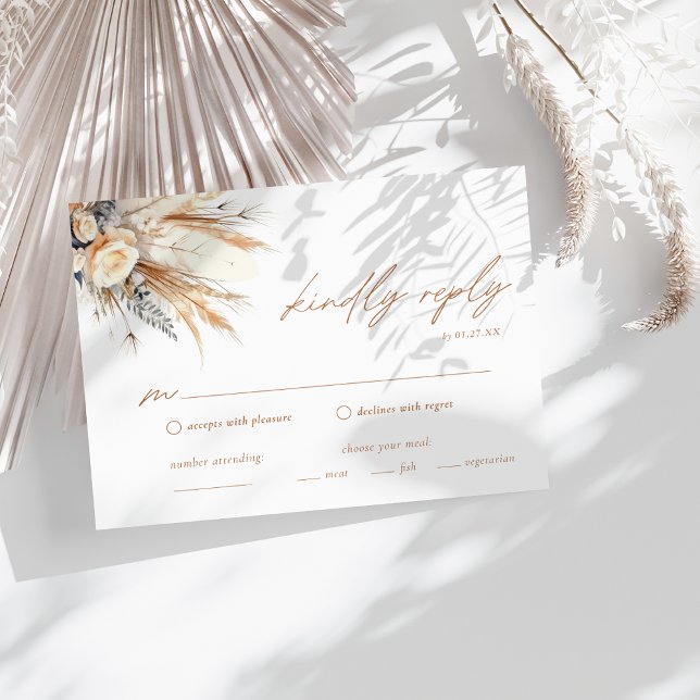 Carte Boho Pampas Mariage Grass RSVP Enclôture (Créateur téléchargé)