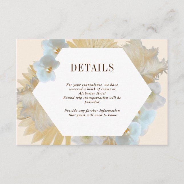 Carte Boho Pampas Orchid Détails Mariage (Devant)