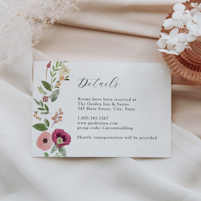Carte Boho Pink Floral Mariage Détails (Créateur téléchargé)