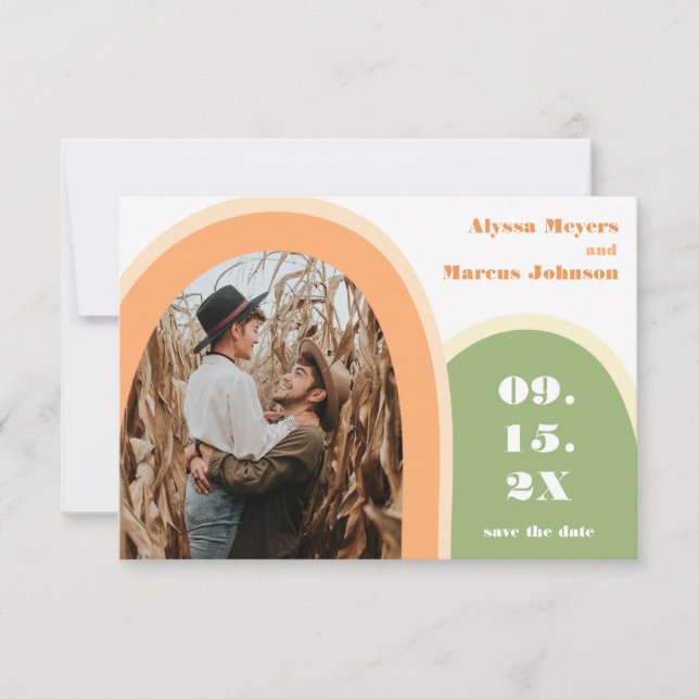 Carte Boho Rainbow tendance Sauvez la date Vert (Devant)