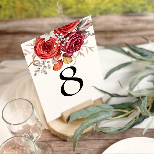 Carte Boho Red Automne Florals Numéro de tableau (Créateur téléchargé)
