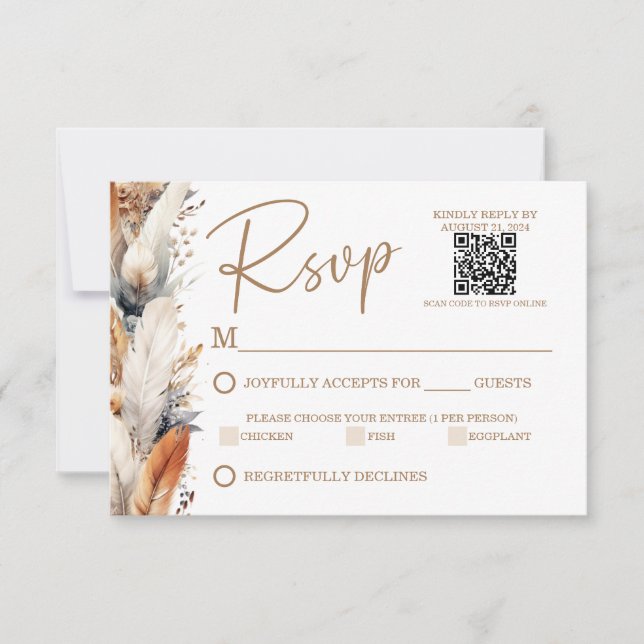 Carte Boho RSVP moderne avec code QR (Devant)
