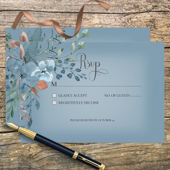 Carte Boho Rust & Blue Floral Mariage Response Car (Créateur téléchargé)