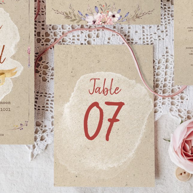 Carte Boho Rustique Floral Kraft Mariage Numéros de tabl (Créateur téléchargé)