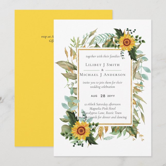 Carte Boho Sunflower Sage Mariage de verdure (Devant / Derrière)