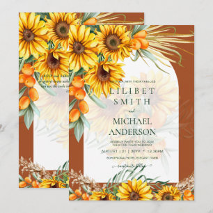Carte BOHO Sunflowers Pampas Grass Mariage Terracotta