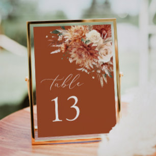 Carte Boho Terracotta Dahlia Rose Mariage Numéro de tabl