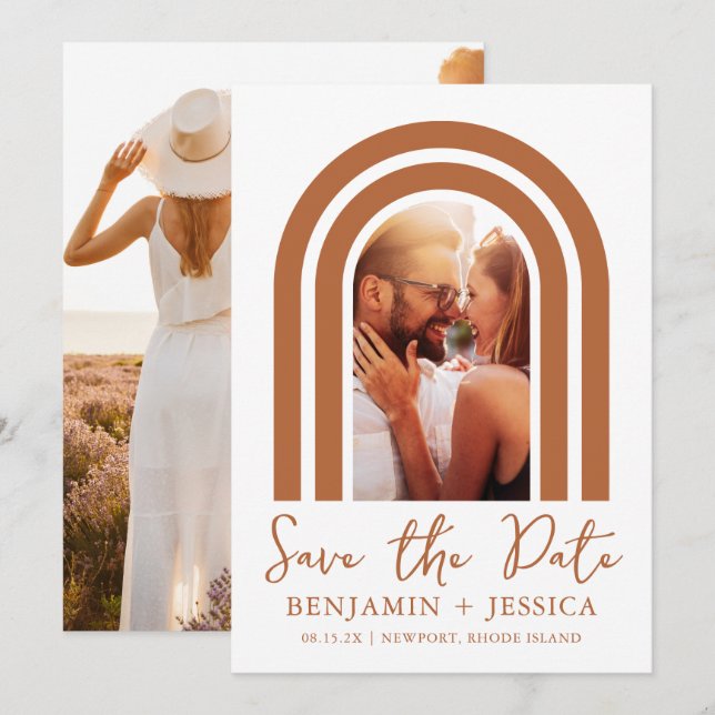 Carte Boho Terracotta Photo Arch Wedding Enregistrer la  (Devant / Derrière)