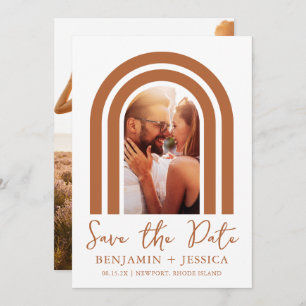 Carte Boho Terracotta Photo Arch Wedding Enregistrer la 