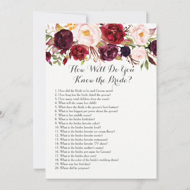 Carte Boho Tu connais bien la mariée ? (Devant)