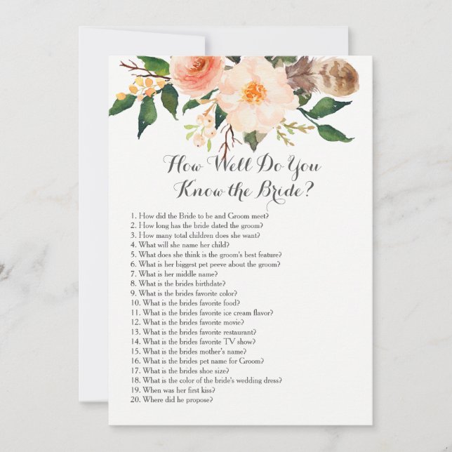 Carte Boho Tu connais bien la mariée ? (Devant)