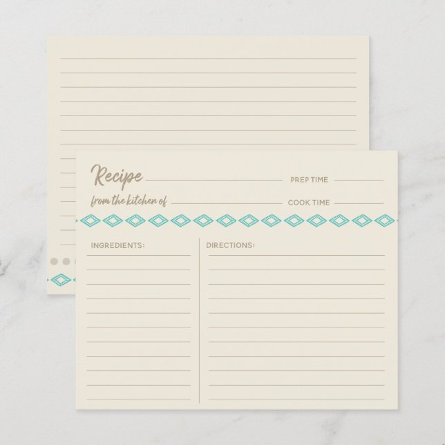Carte Boho Turquoise Diamonds Motif simple Recette (Devant / Derrière)