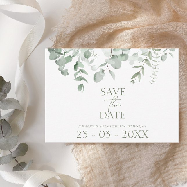 Carte Boho Verdure Eucalyptus Mariage Enregistrer la dat (Créateur téléchargé)
