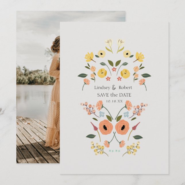 Carte Boho Wedding Enregistrer la date (Devant / Derrière)