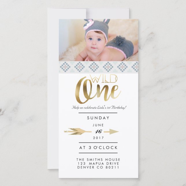 Carte Boho Wild One | Première fête d'anniversaire (Devant)