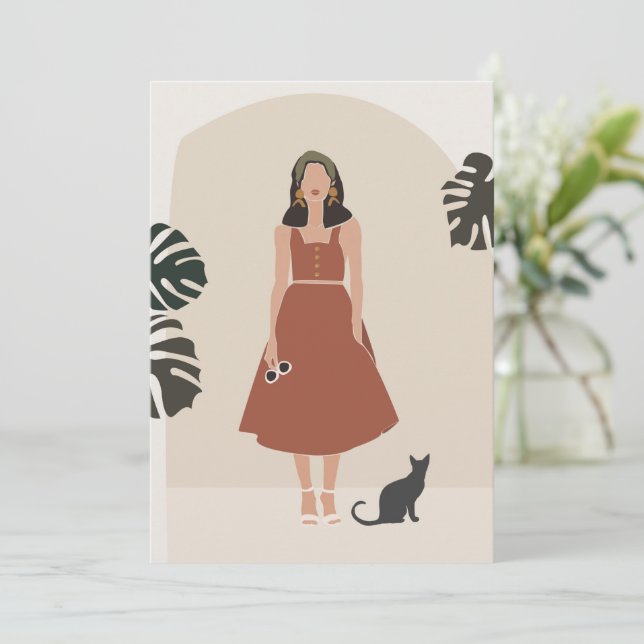Carte Boho Woman en Terracotta robe mode été (Debout devant)