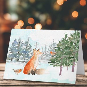 Carte Bois Animaux Aquarelle de Noël