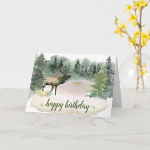 Carte Bois Aquarelle Forêt Elk Anniversaire