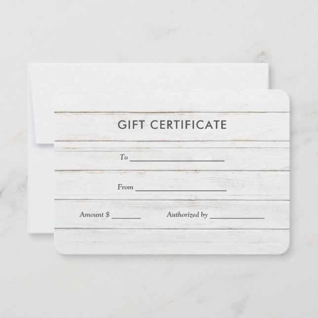 Carte Bois blanc rustique | Certificat cadeau (Devant)