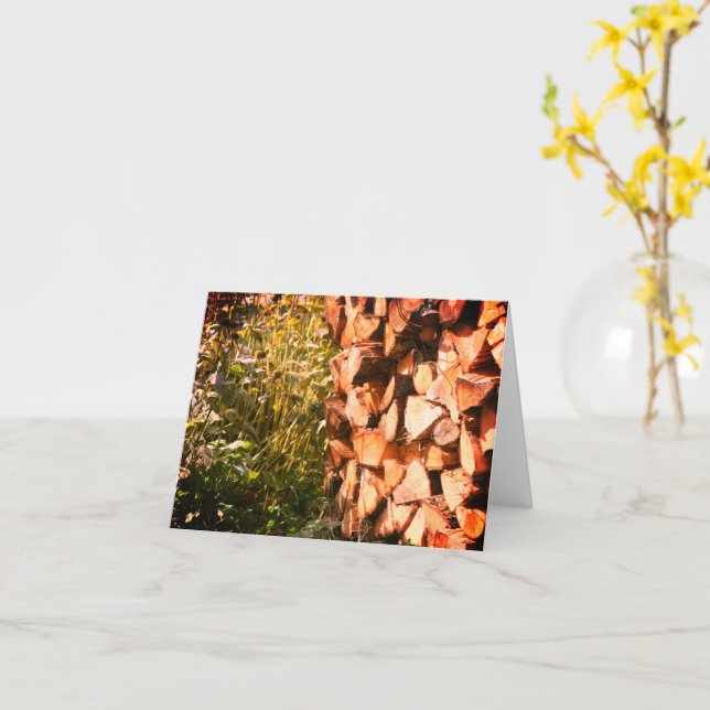 Carte Bois de chauffage empilé Nature Remarque personnal (Fleur jaune)