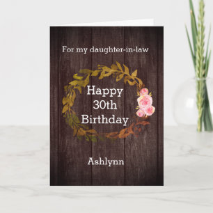 Carte Bois Rustique Aquarelle Florale 30e anniversaire