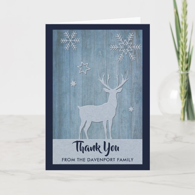 Carte Bois rustique Bleu renne Pays Noël (Devant)
