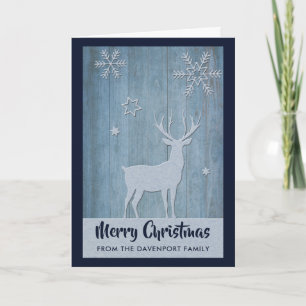 Carte Bois rustique Bleu renne Pays Noël