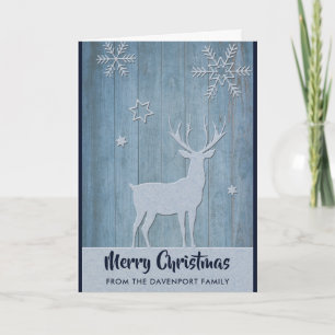 Carte Bois rustique Bleu renne Pays Noël