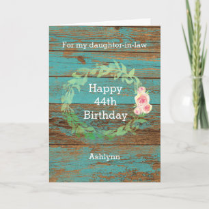 Carte Bois rustique et aquarelle Floral 44e anniversaire
