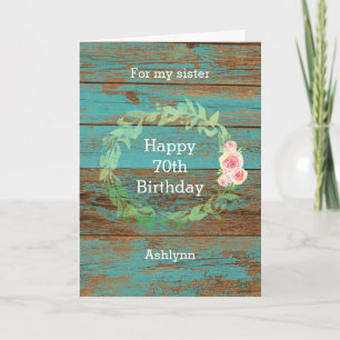 Carte Bois rustique et aquarelle Floral 70e anniversaire
