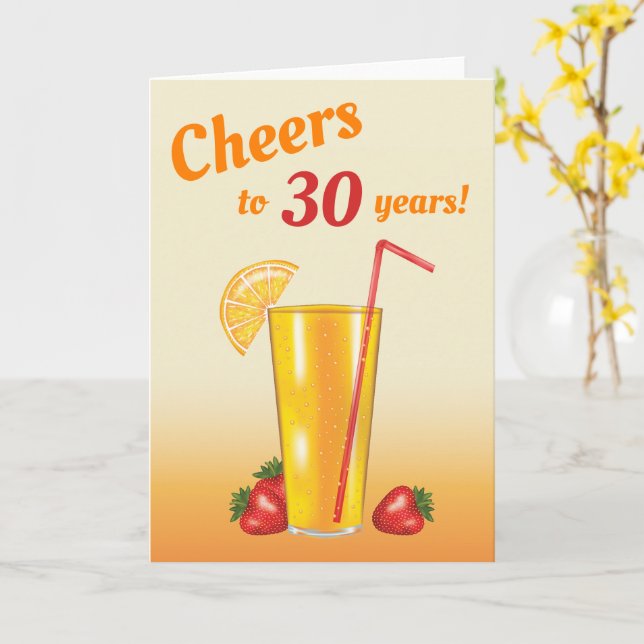 Carte Boisson De Fruits Orange À 30 Joyeux Anniversaire (Fleur jaune)