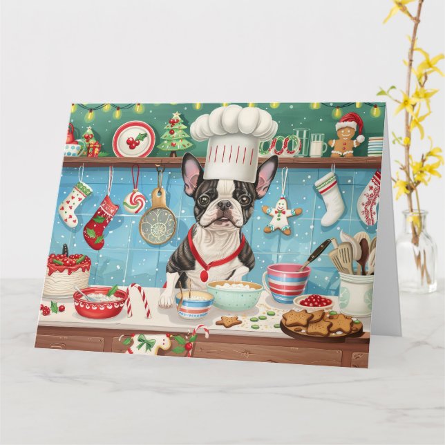 Carte Boisson de Noël de Boston Terrier (Fleur jaune)