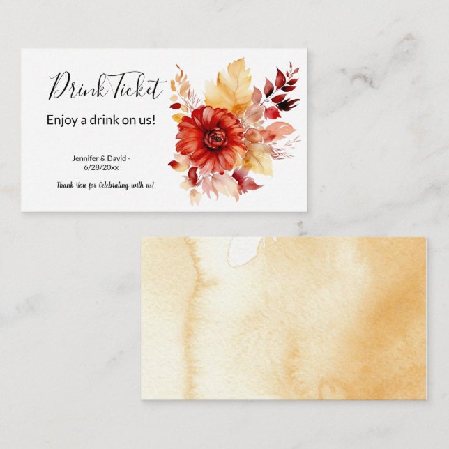 Carte Boisson Florale Ginger Automne Boire Billett (Devant / Derrière)