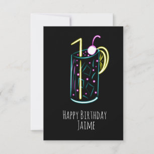 Carte Boisson néon Fête d'anniversaire Noir