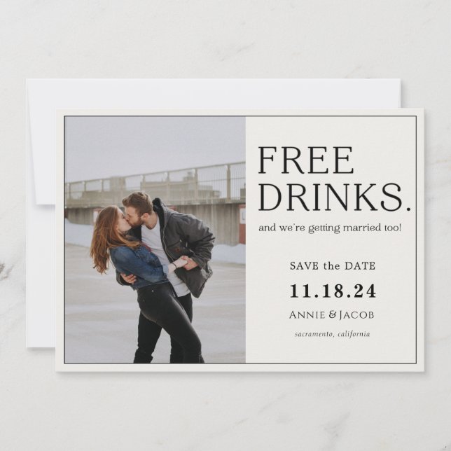 Carte Boissons Gratuites Enregistrez la Date (Devant)