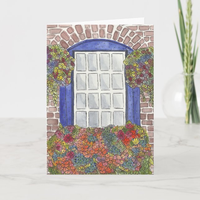 Carte Boîte à fleurs de fenêtre à l'aquarelle (Devant)